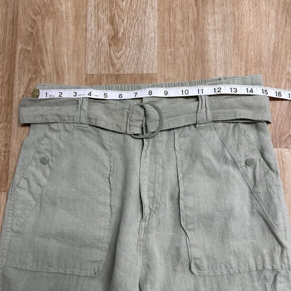 TAHARI PANTS 100% LINEN WOMENS M SAGE GREEN BEACH LAGENLOOK BELT ELASTIC COASTAL - Picture 8 of 10